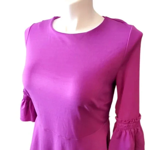 Eloquii Fit & Flare Dress 3/4 Smocked Flared Sleeve Magenta Ponte Knit Size 14 - Picture 3 of 10